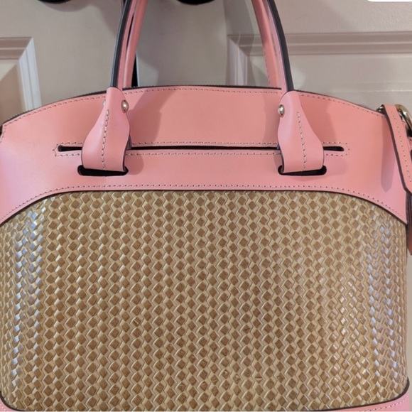 Dooney & Bourke Pink and Tan Woven Leather Tote with matching wallet included - Picture 2 of 13